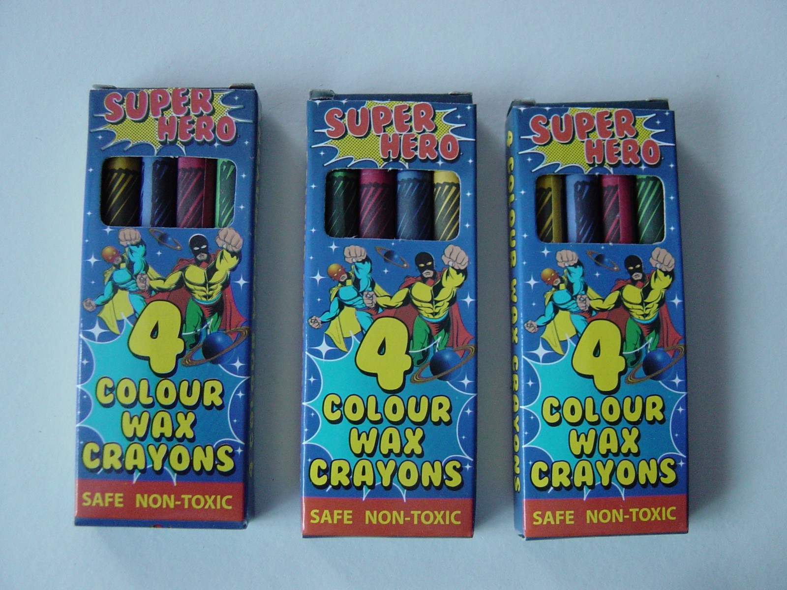 Mini colouring Wax Crayons, Pack 4 colours, Themed, Lucky Dip / Party Bag Toy,