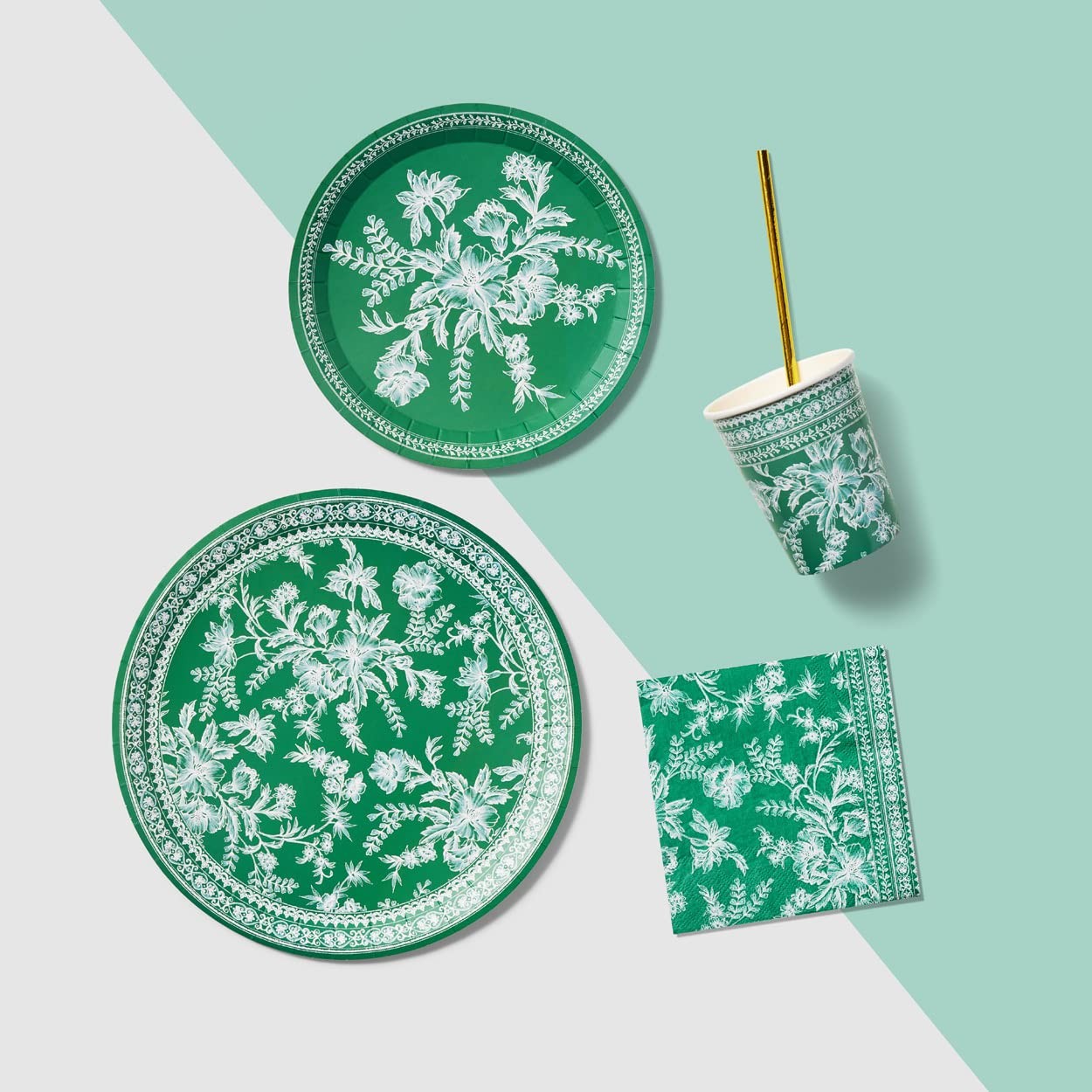 10 PCS Green Floral Paper Plates Set Bridal Baby Shower Party Decor Small