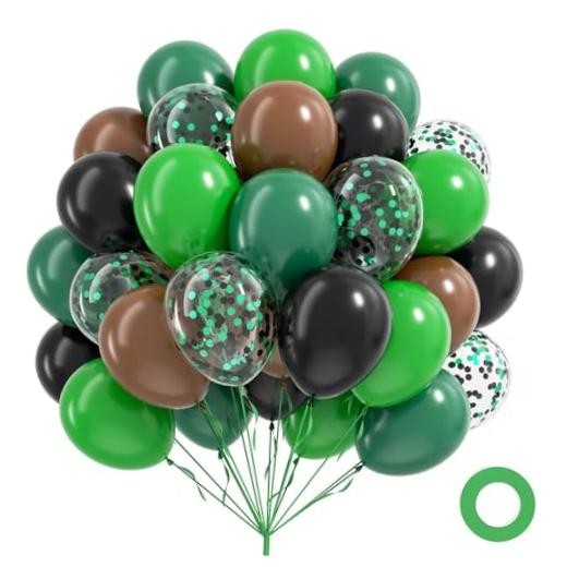 60pcs Green and Brown Balloons 12inch with Brown Black Dark Green Brown Black