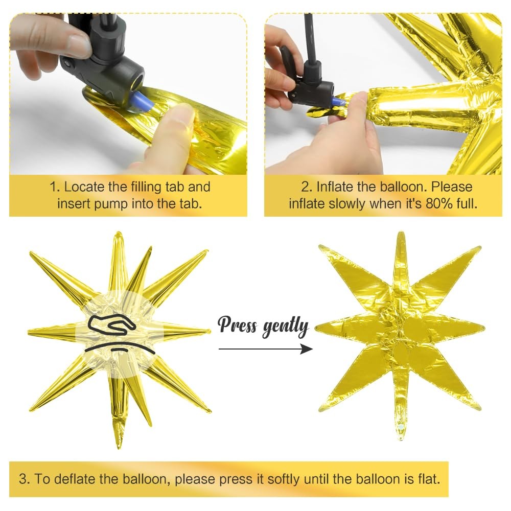 Star Balloons 6pcs Foil Mylar Starburst Balloons Cone Spike Balloon 22 Gold
