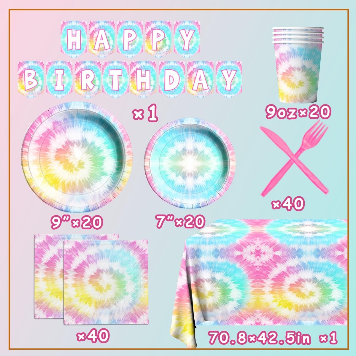 142 Pcs Tie Dye Birthday Decorations | Colorful Party Supplies for 20 Guests
