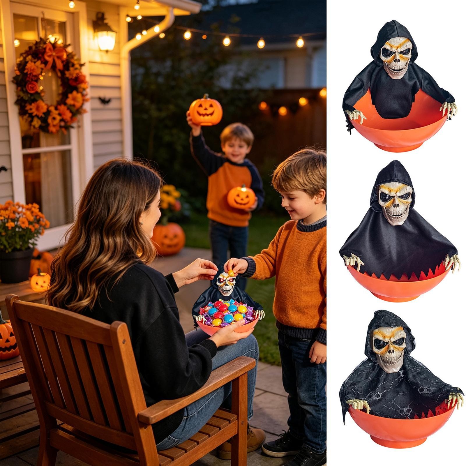 Halloween Candy Holder Animated Skeleton Holiday Decor Screaming Candy Dish