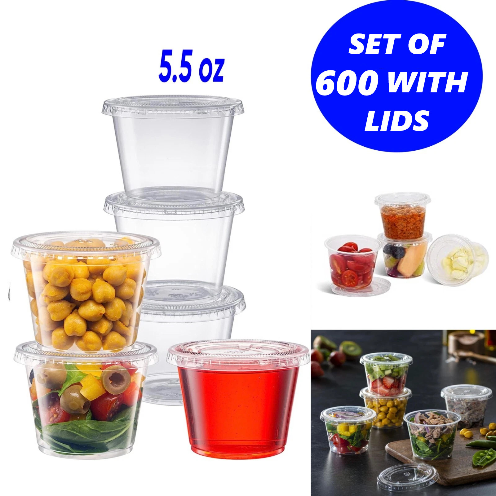 5.5oz Plastic Clear Portion Cups with Lids Pack of 600 for Sauce Cup BPA Free