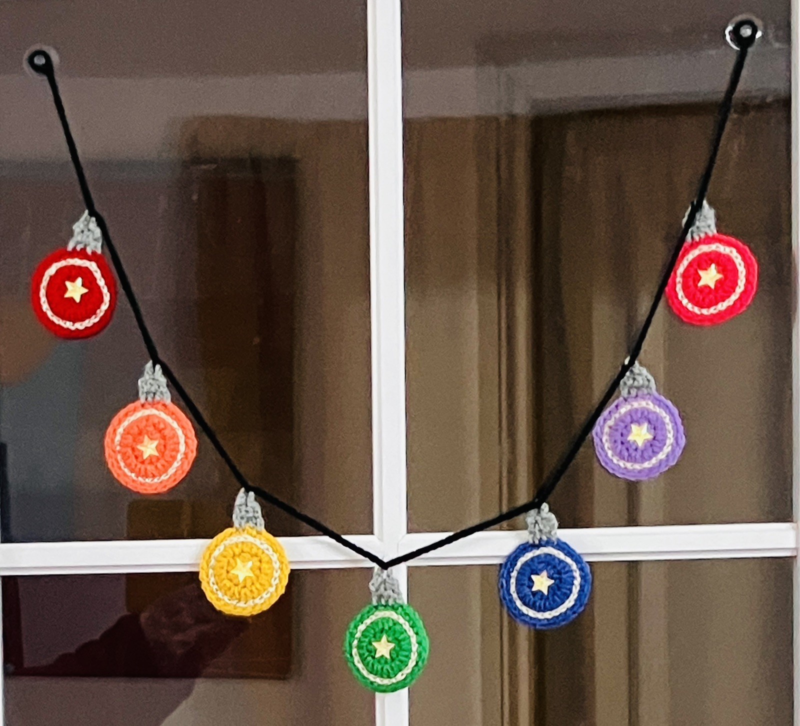 🌈 Rainbow Christmas gift Baubles Bunting Hand Crochet window camper gift