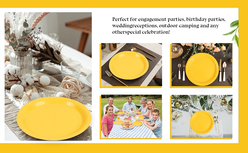 50PCS Solid Yellow Paper Plates – 9Inch Yellow Dinner Plate for Cake Salad Fruit