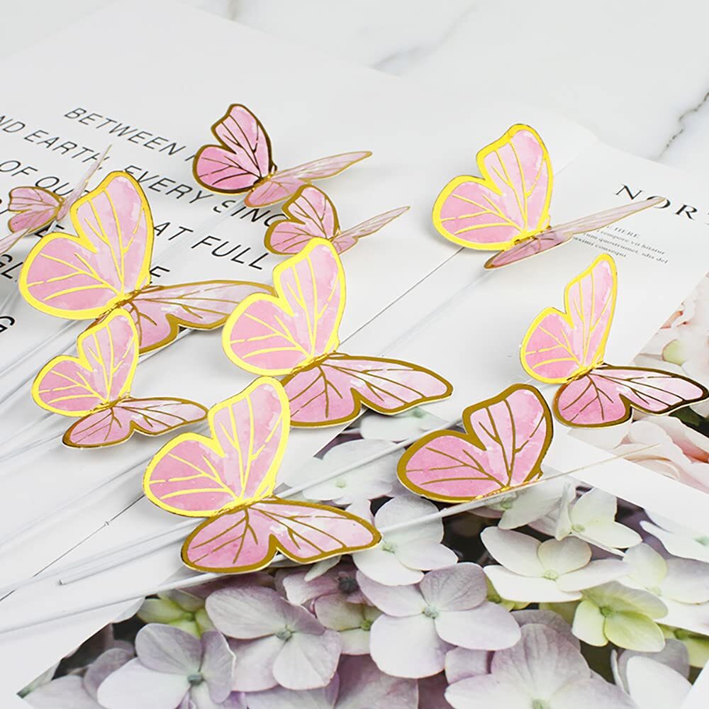 Pink Cake Toppers, 11pcs Cupcake Toppers Happy Birthday Cake Toppers