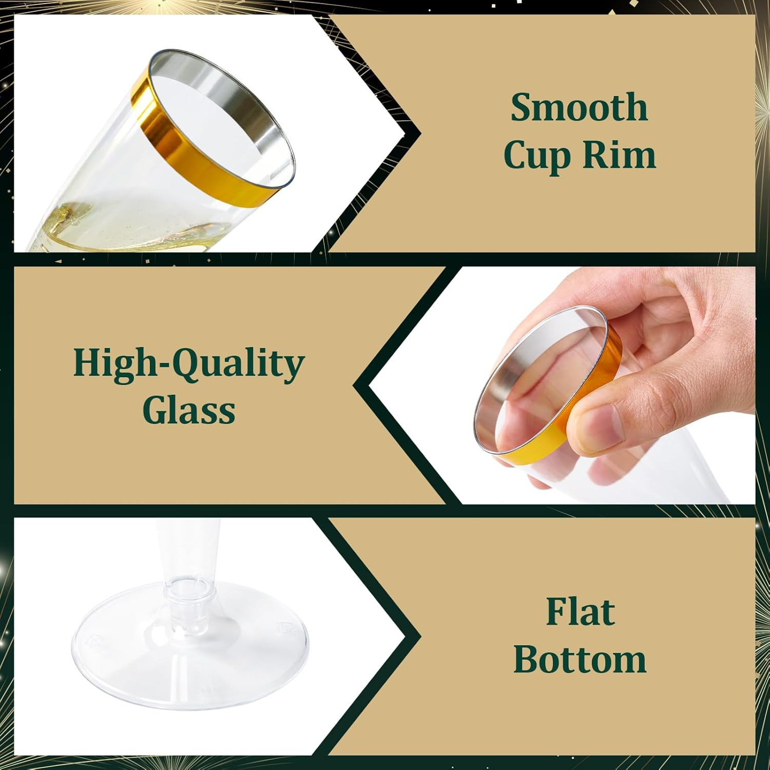 100 Pack 4.5oz Plastic Champagne Flutes Gold Rim Disposable Toasting Glasses