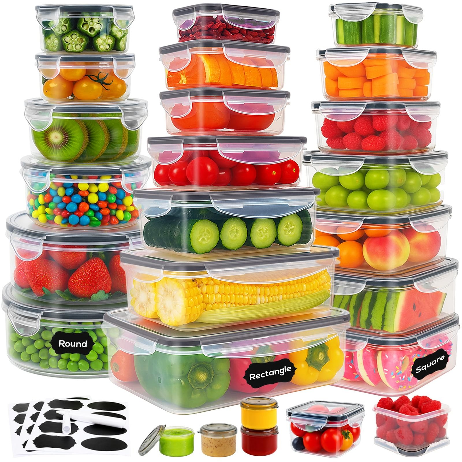 50 PCS Thicker Food Storage Containers with Lids, Clear Stackable Airtight Leakp