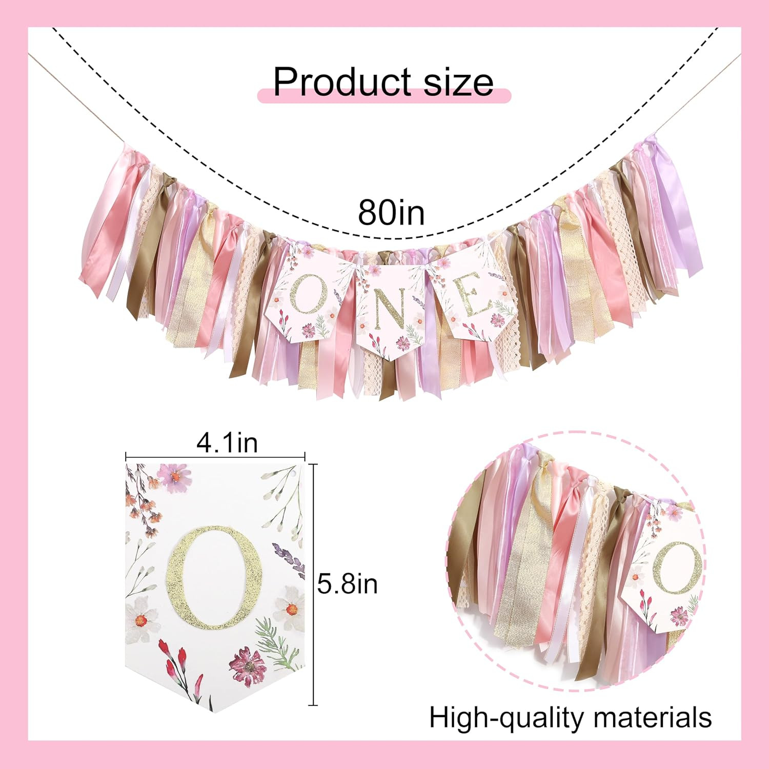 Floral Boho ONE High Chair Banner for Girls 1St Birthday – Pink Wild Flower Firs