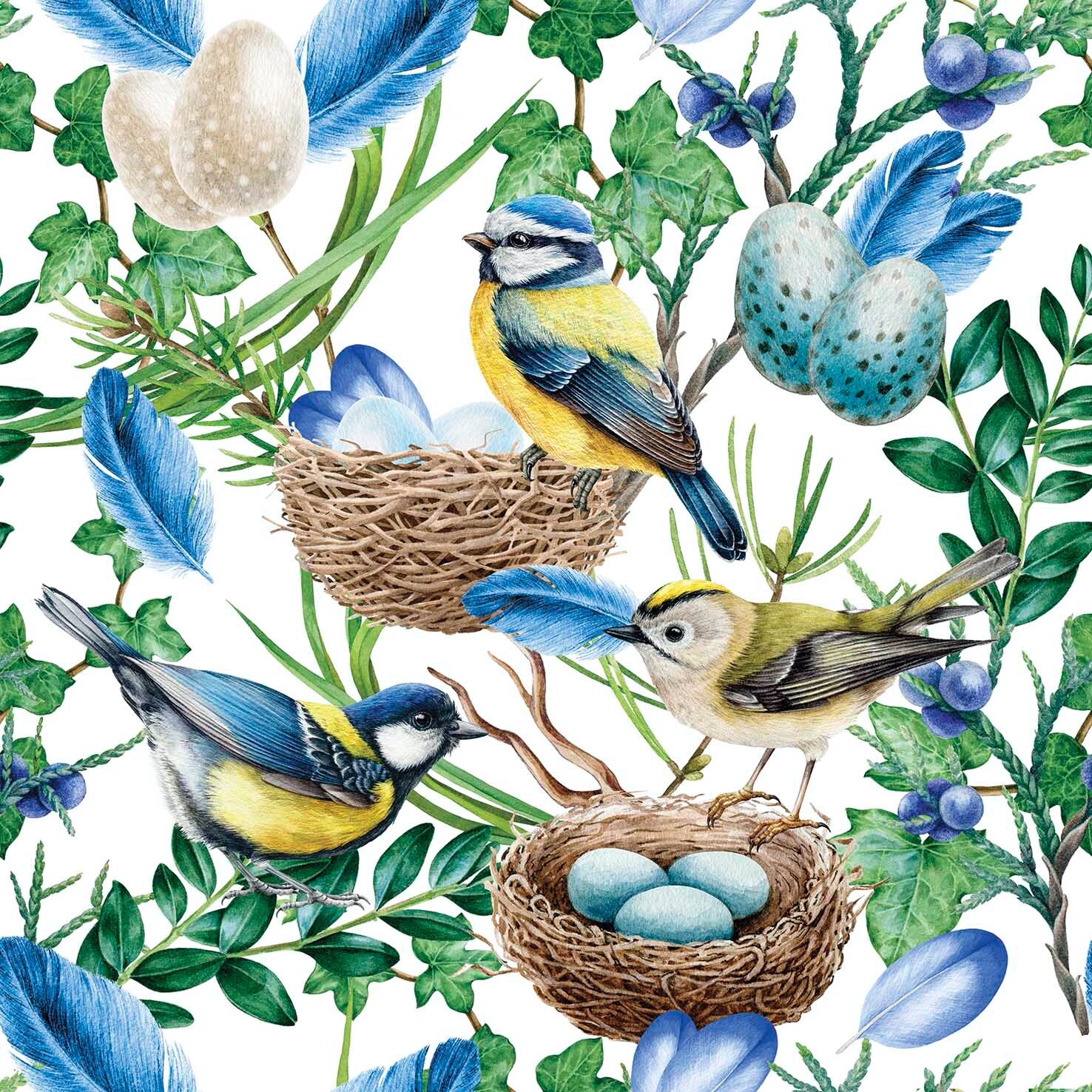 Bird Nest Napkins BLUE BIRDS NEST 20 Cocktail Paper Napkins Craft Paper