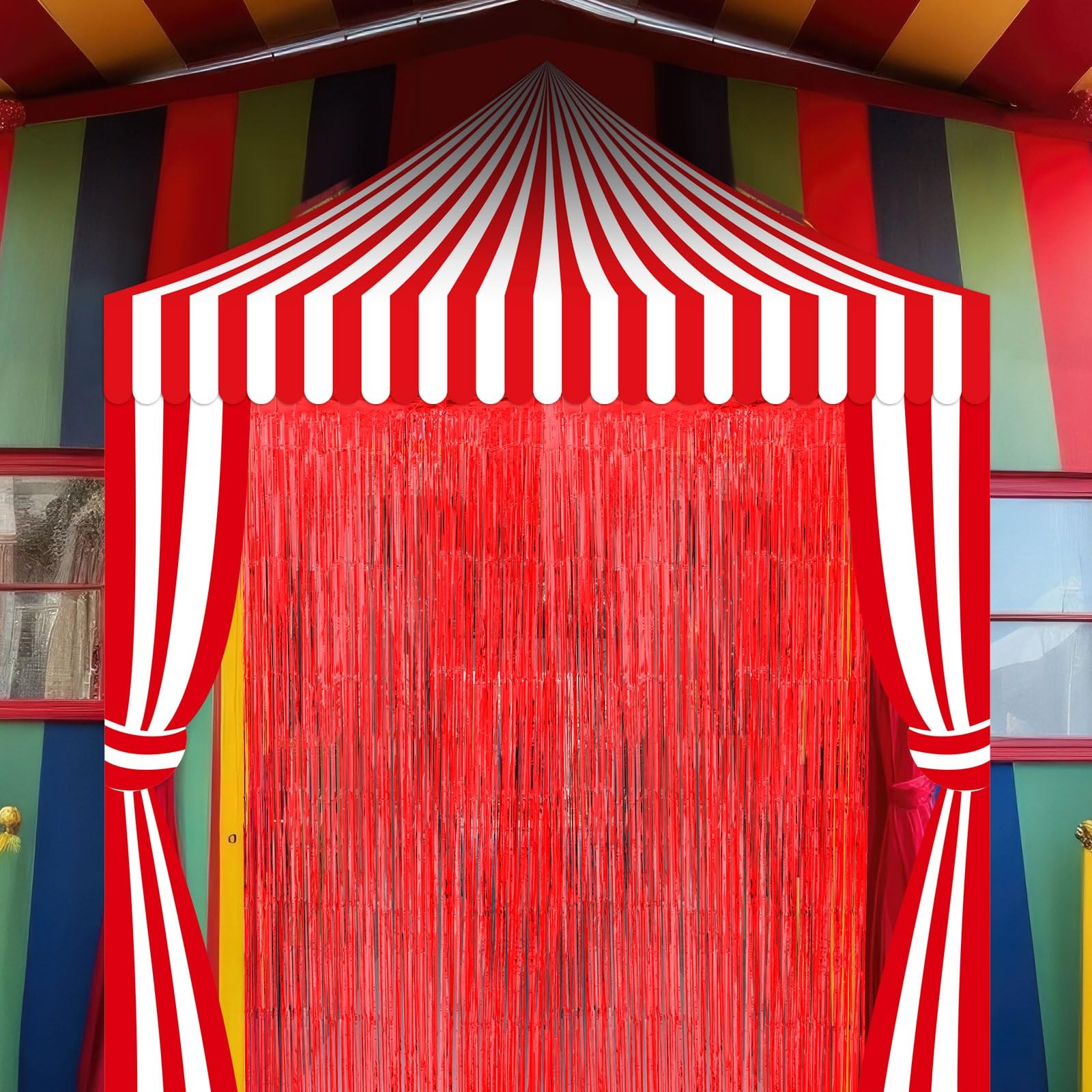 5 PCS Carnival Circus Tent Party Decorations Set Tinsel Fringe Backdrop Red