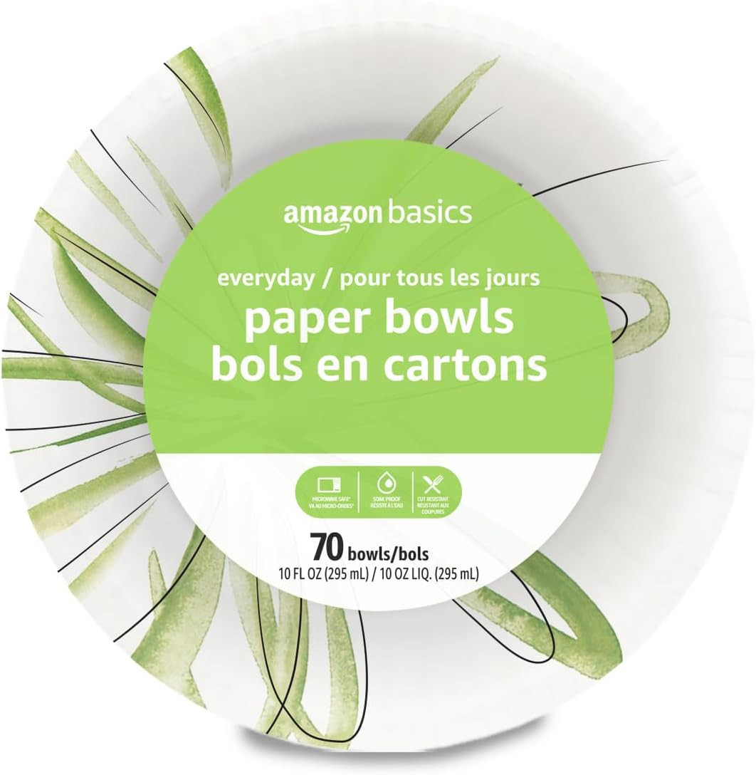 Everyday Disposable Paper Bowls, 10 oz, Microwave Safe, Soak Proof, White, 70 Co