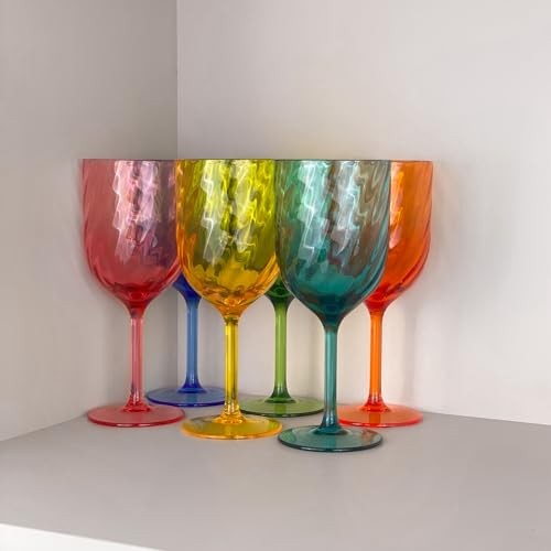Plastic Wine Glasses Set Of 6,Unbreakable Acrylic Wine 15 Ounce Multicolor