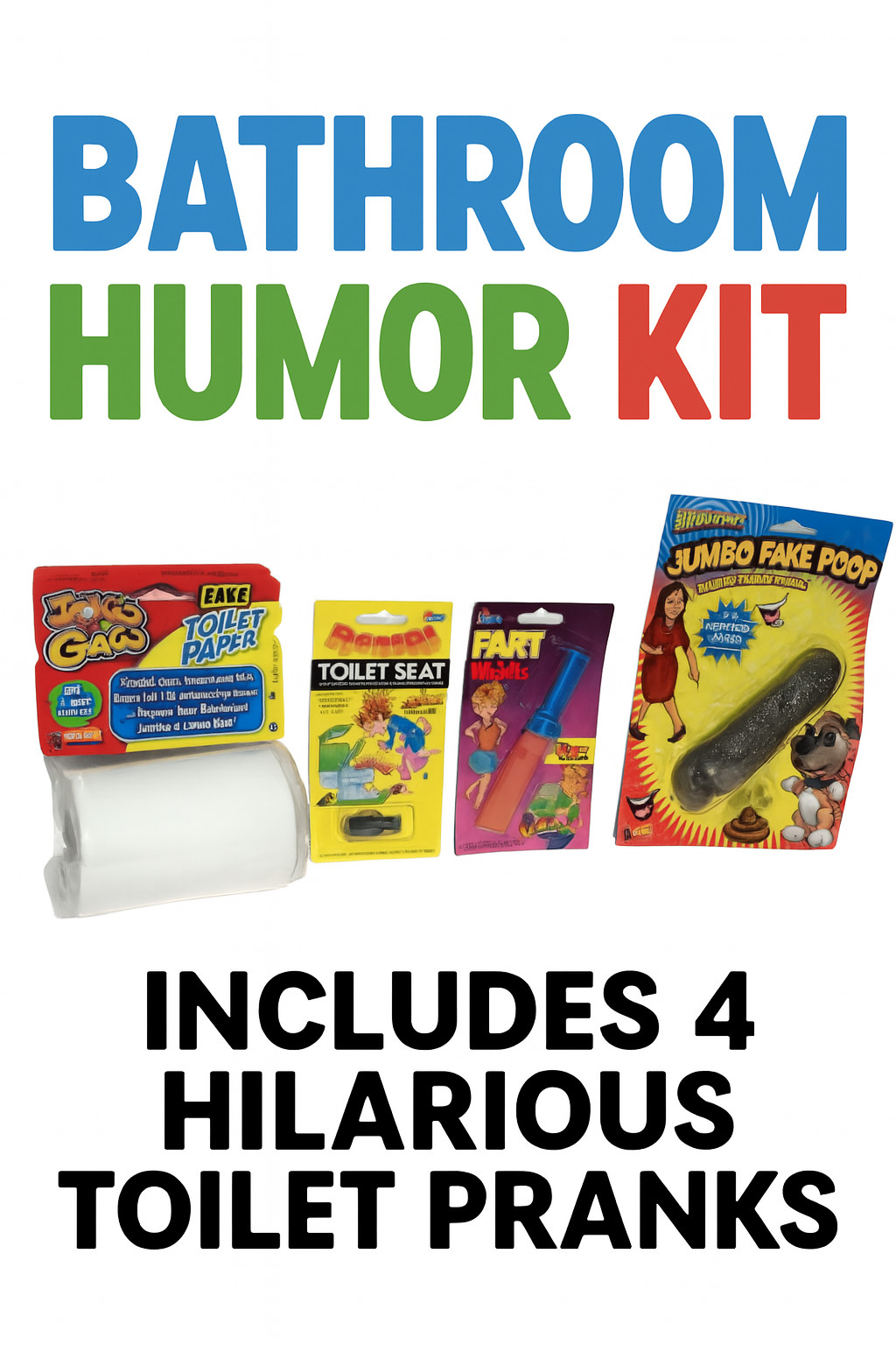 BATHROOM HUMOR PRANK KIT 4 Joke Bang Toilet Jumbo Fake Poop Fart No Rip Paper