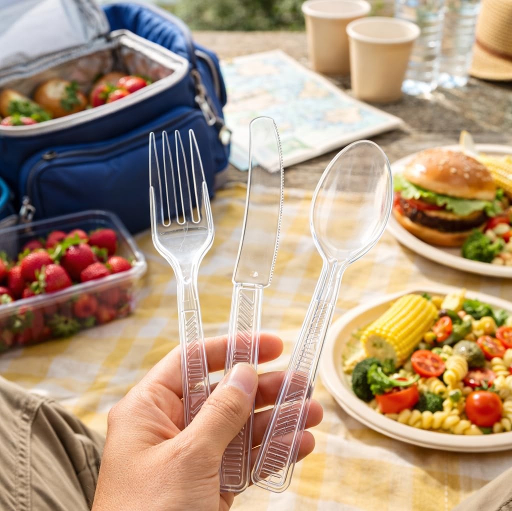 300 Count Plastic Cutlery Combo Box, Disposable Clear Plastic Silverware Uten…