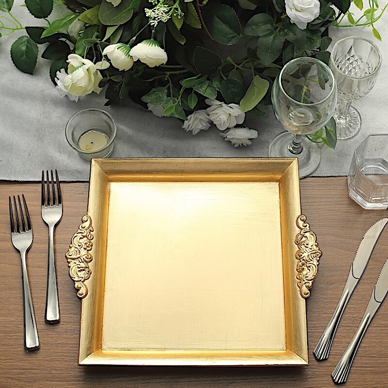 10×10-Inch Square Charger Plates Embossed Rim Supplies Wedding Party Sale
