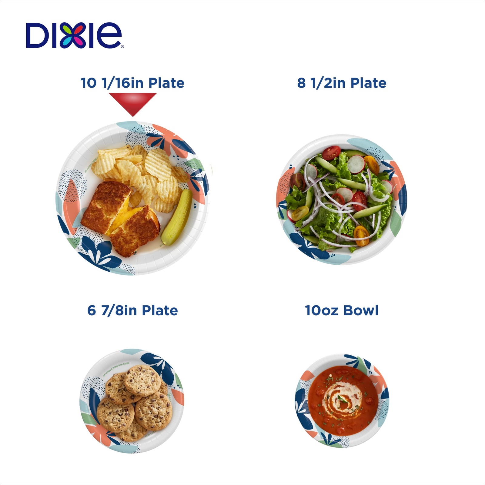 Dixie Disposable Paper Plates, 10″, Multi-Color, 150 Count