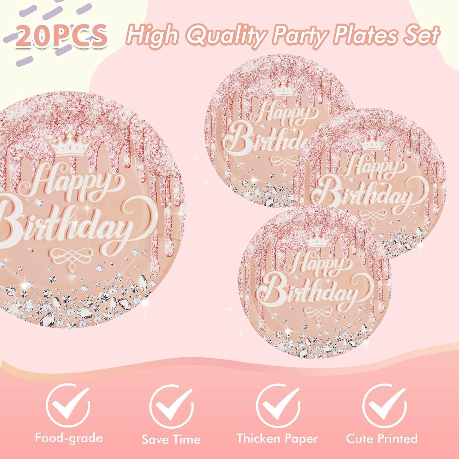 41 PCS Platos Set Borde Y Cubiertos De Papel Para Boda, Fiest, Tema De Oro Rosa.