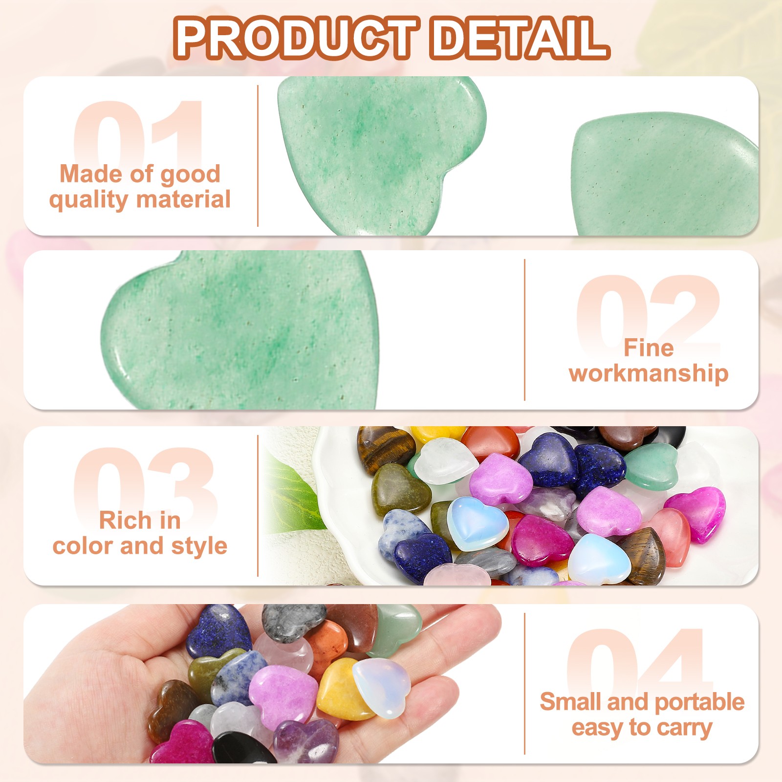 20 Pcs Heart Crystals Stone Natural Crystal Love Gemstone Bulk Set Green