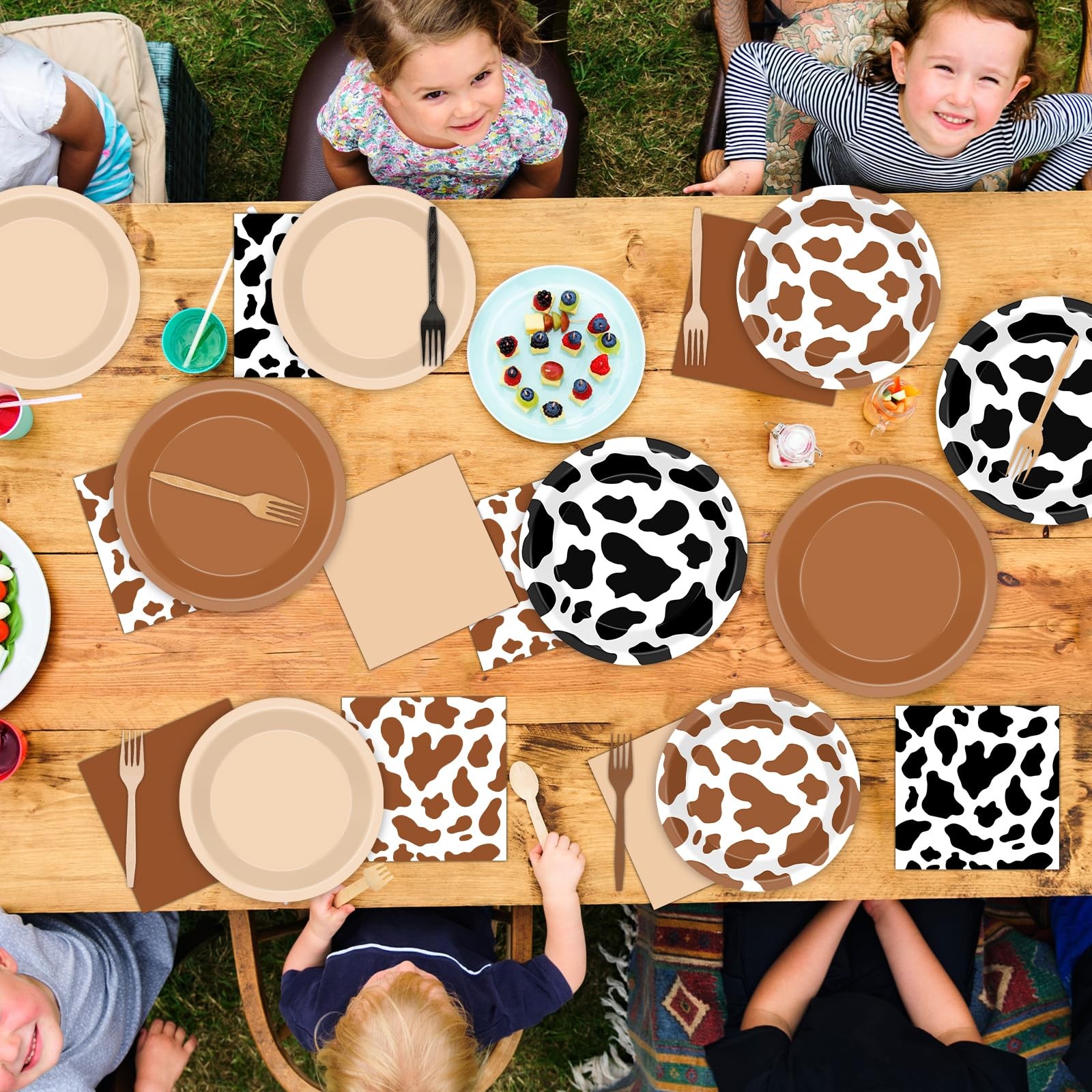96PCS Western Cowboy Party Plates and Napkins Cow Print Party Supplies Brown …
