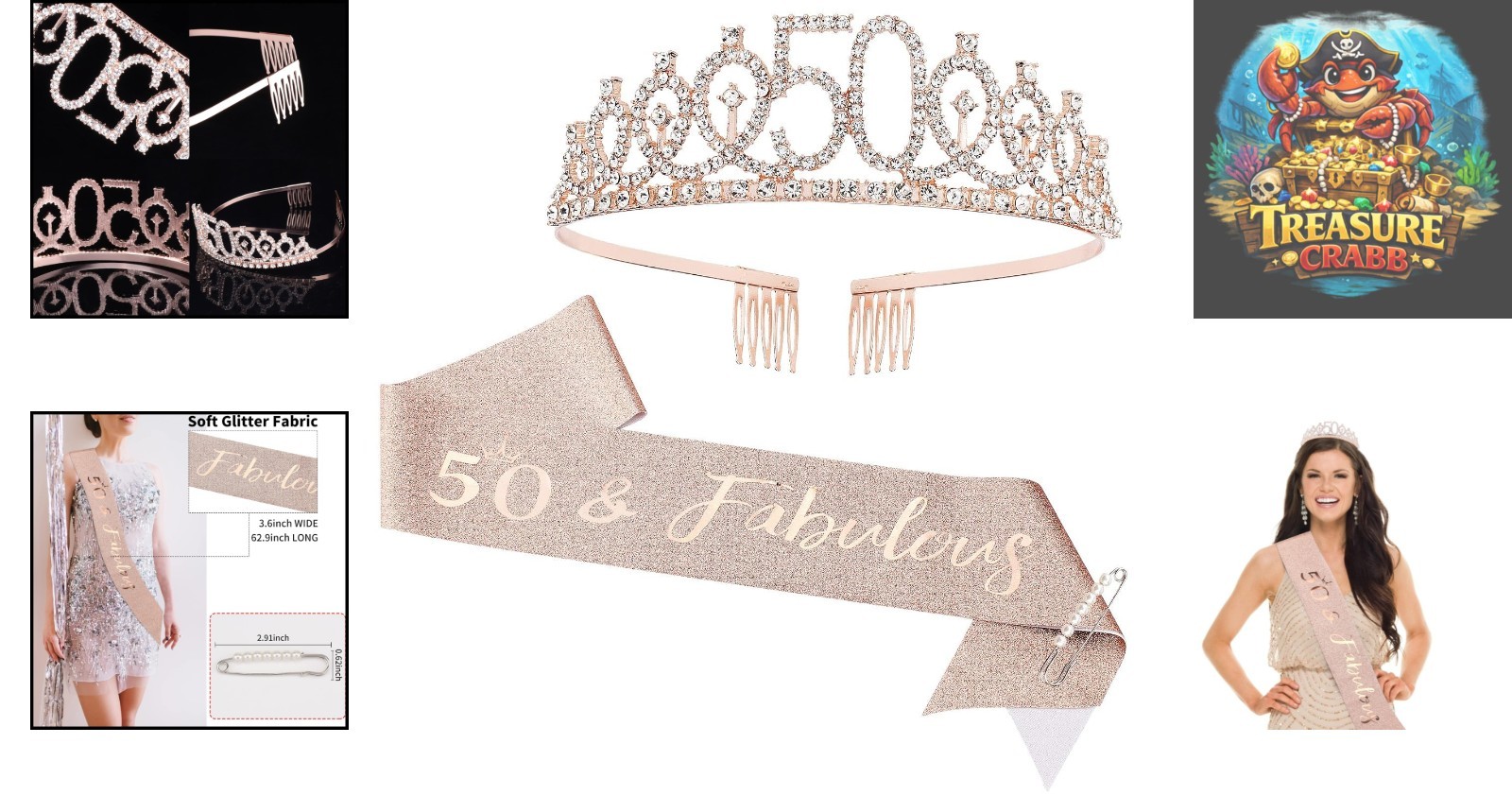 Modern 50th Birthday Sash and Adjustable Rhinestone Crown – Celebration Ready