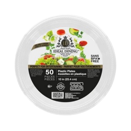 50 Pack White Plastic Plates 10″ Disposable Heavy Duty Plates for Party Wedding