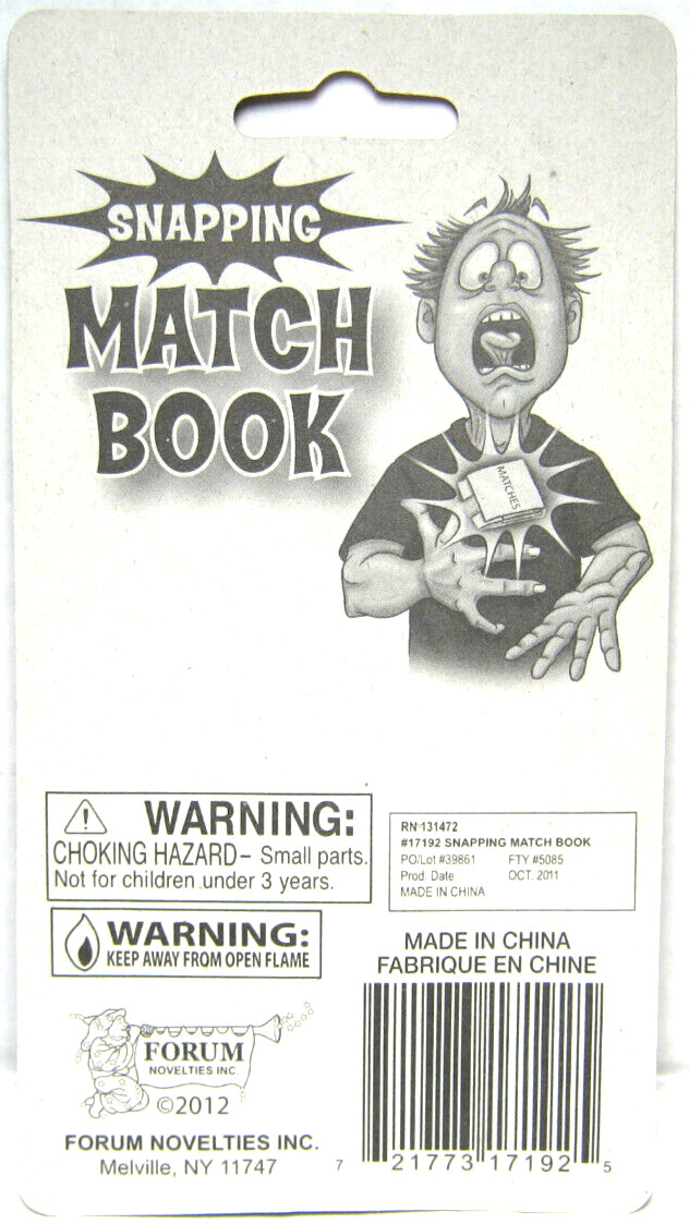 FORUM NOVELTIES – SNAPPING MATCH BOOK – GAG GIFT FUN PARTY JOKE TOY – NEW
