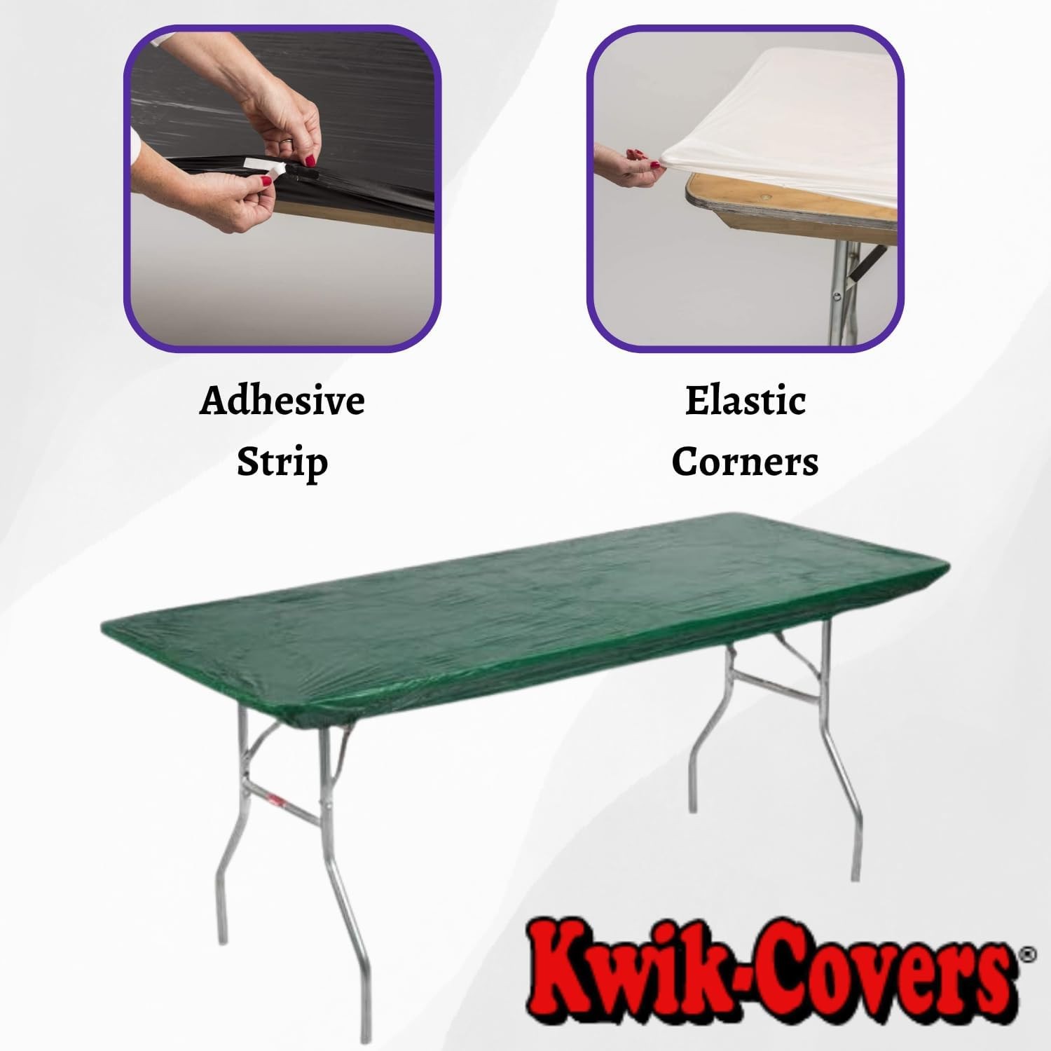 8′ x 30″ Kwik-Cover Rectangular Plastic Table Covers (5 count) – Elastic, Fitted