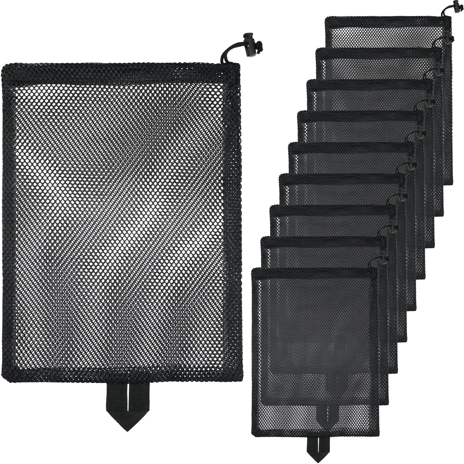 BOJITEXS 10 Pcs Mesh Drawstring Bag 10.5″ x 14″ with Handle & Cord Lock Closure