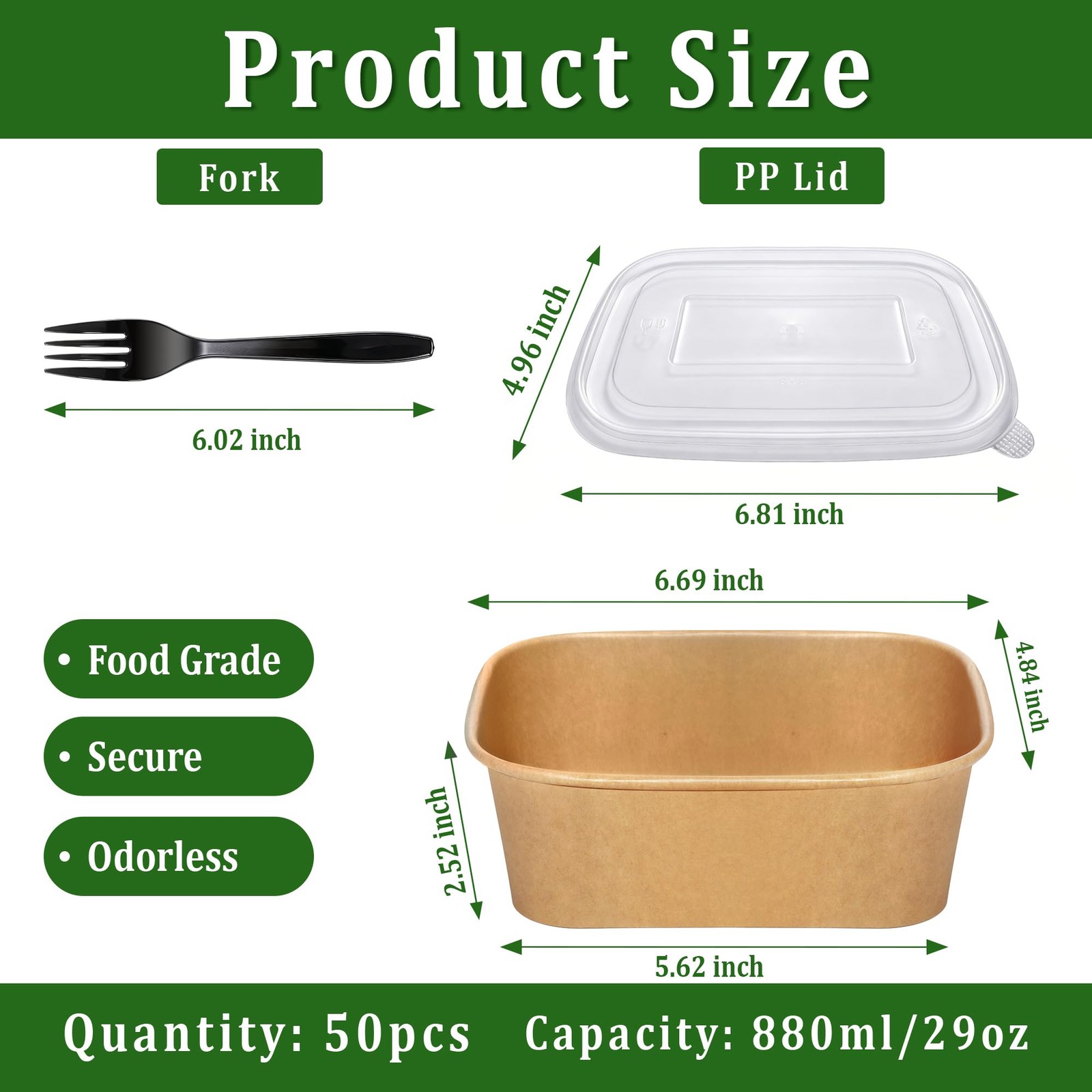 50 Pack 29oz Disposable Meal Prep Containers with Lids and Forks, Microwave a…