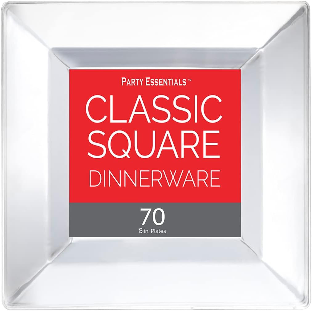 Clear Disposable Square Plastic Plates, 8″, 70-Count – Perfect for Any Occasion