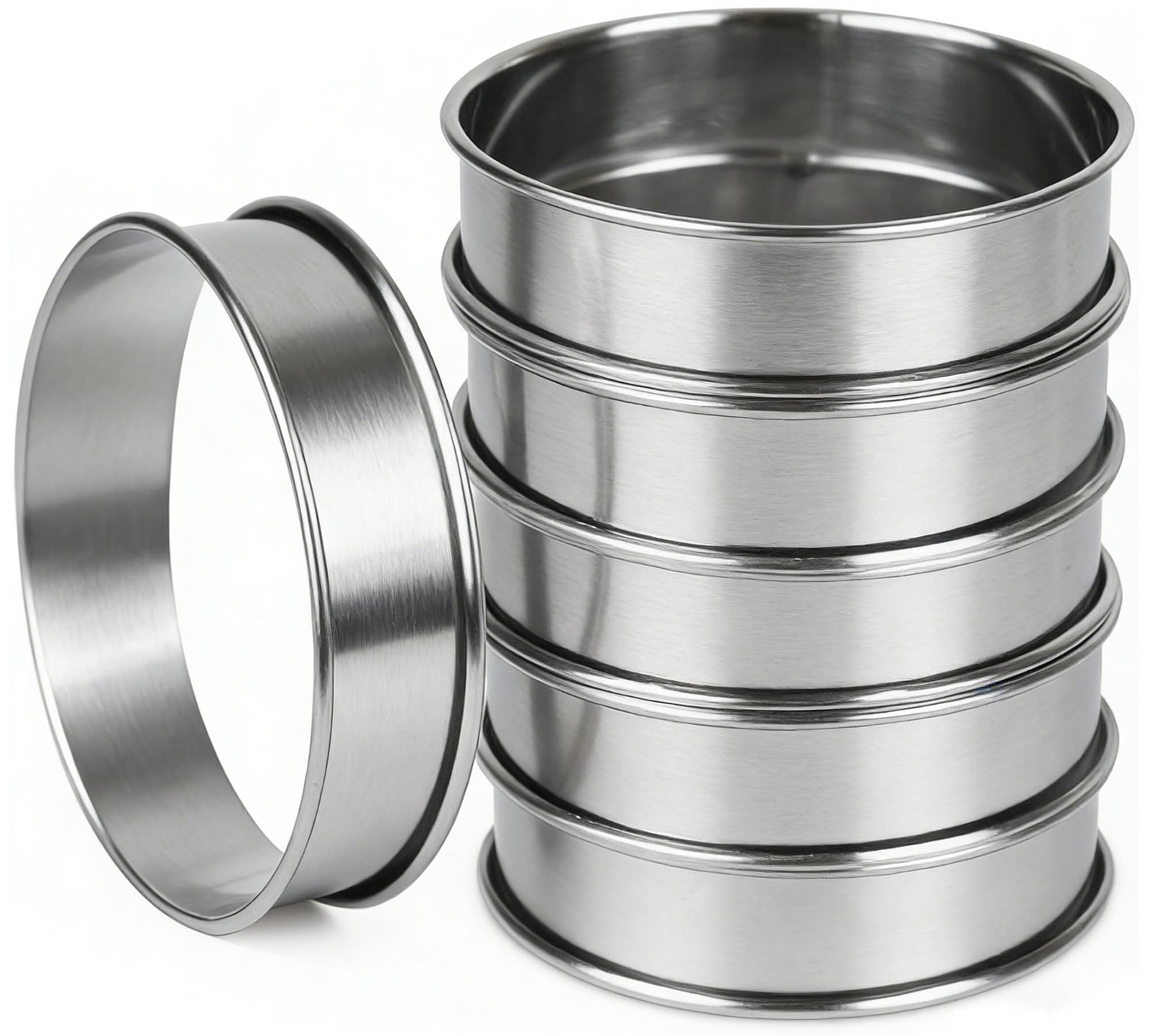 AIDOIT 6pcs English Muffin Rings, 4 Inch Double Rolled Stainless Steel Crumpet &