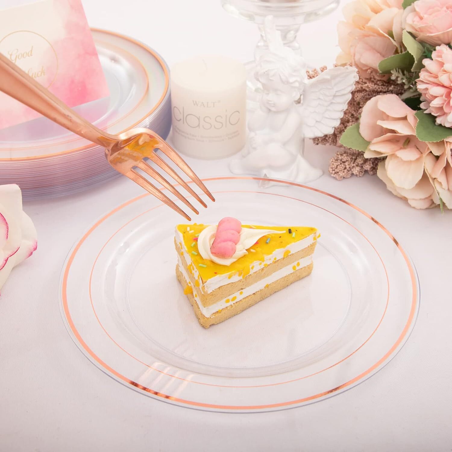 72 Rose Gold Dessert Plates And Forks Set Reusable Bpa Free Party Dishware