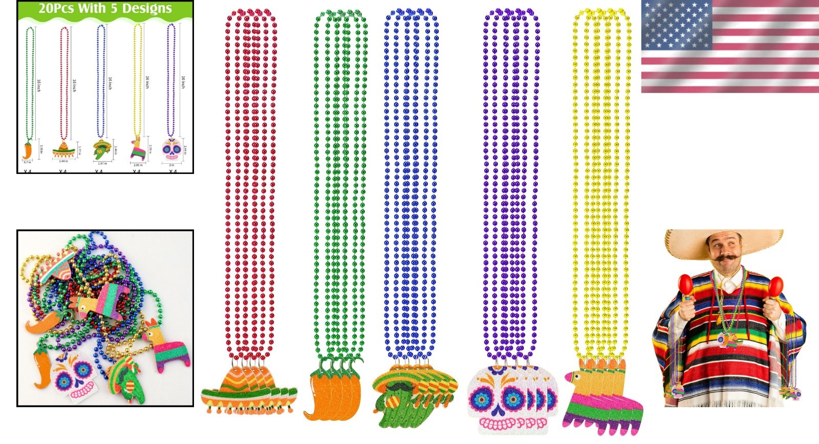 Fiesta Beaded Necklaces 20pcs Cinco De Mayo Party Favors Mexican Celebration …