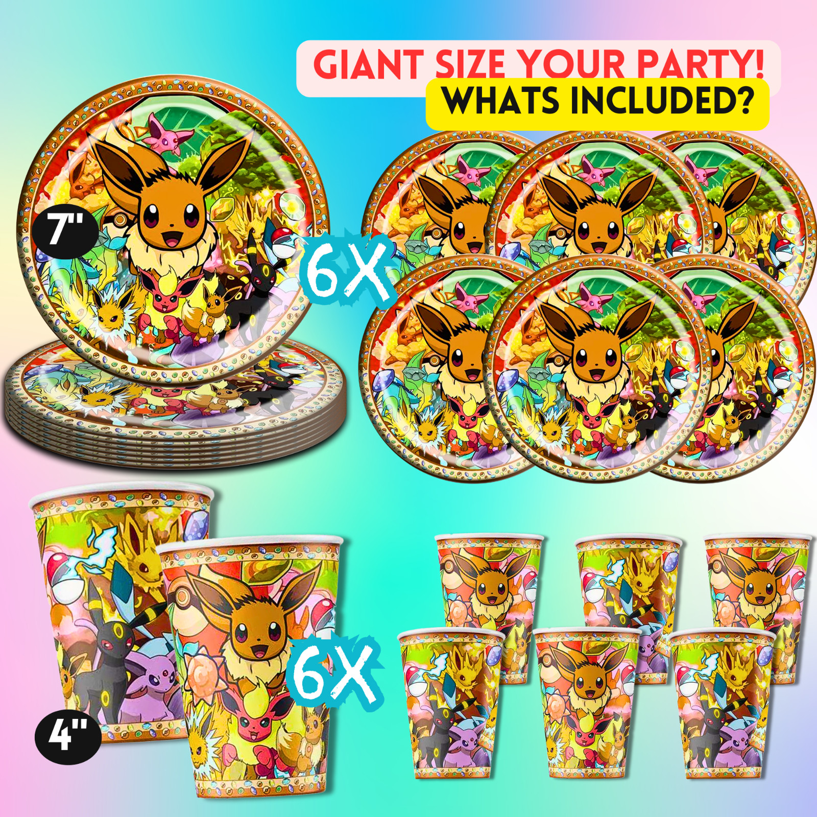 POKEMON PARTY SUPPLIES BIRTHDAY DECORATION BALLOON TABLEWARE SWIRL PLATE CUP