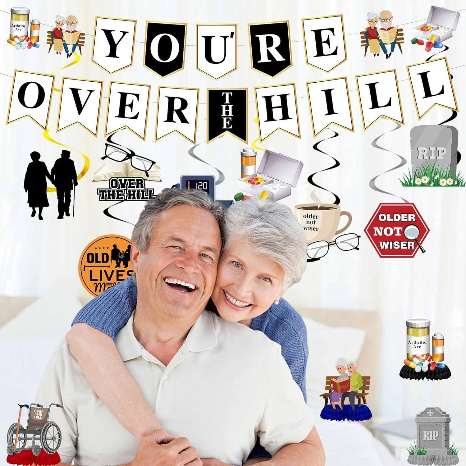 Over the Hill Birthday Decorations – 14 Pcs over the Hill Banner Honeycomb Cente
