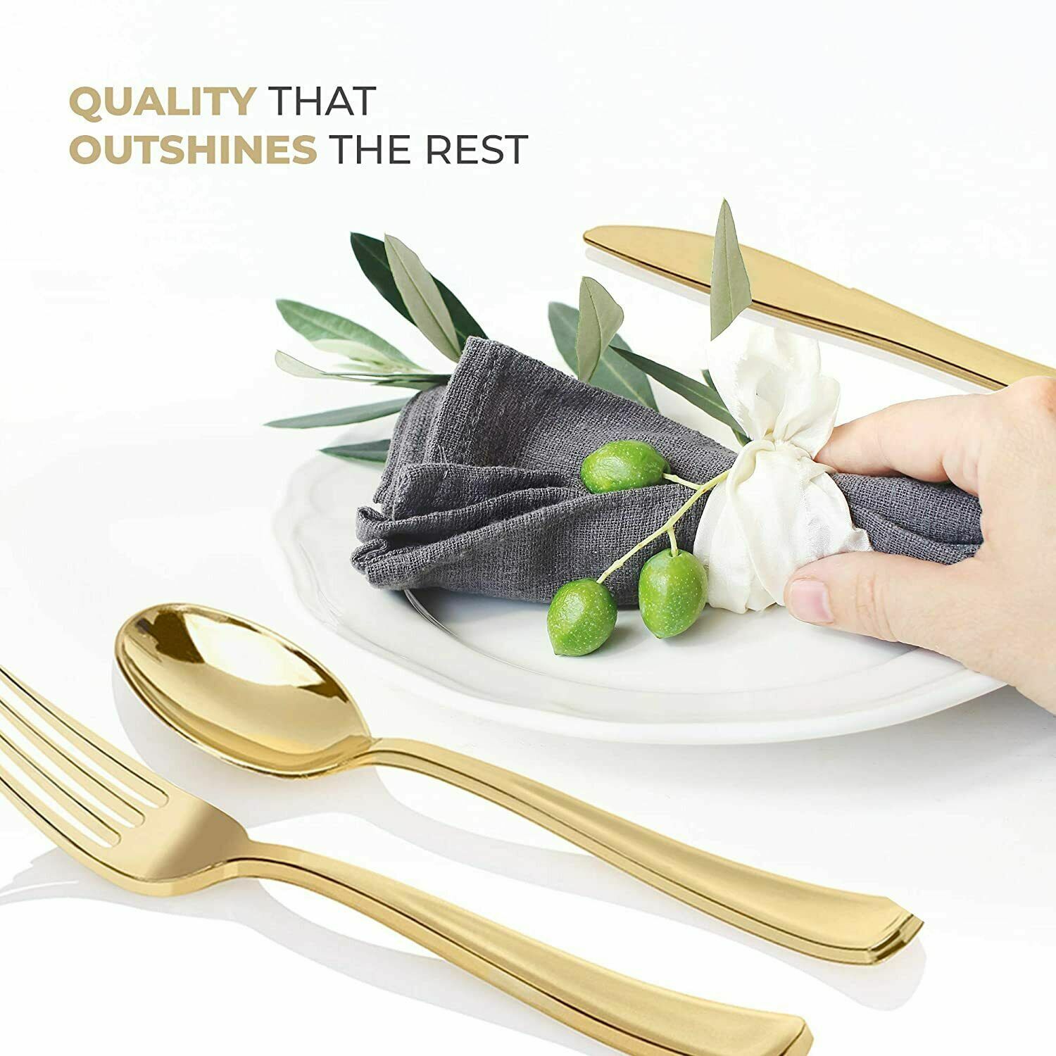 160 Pack Gold Plastic Cutlery Disposable Silverware 80 Forks 40 Knives 40 Spoons