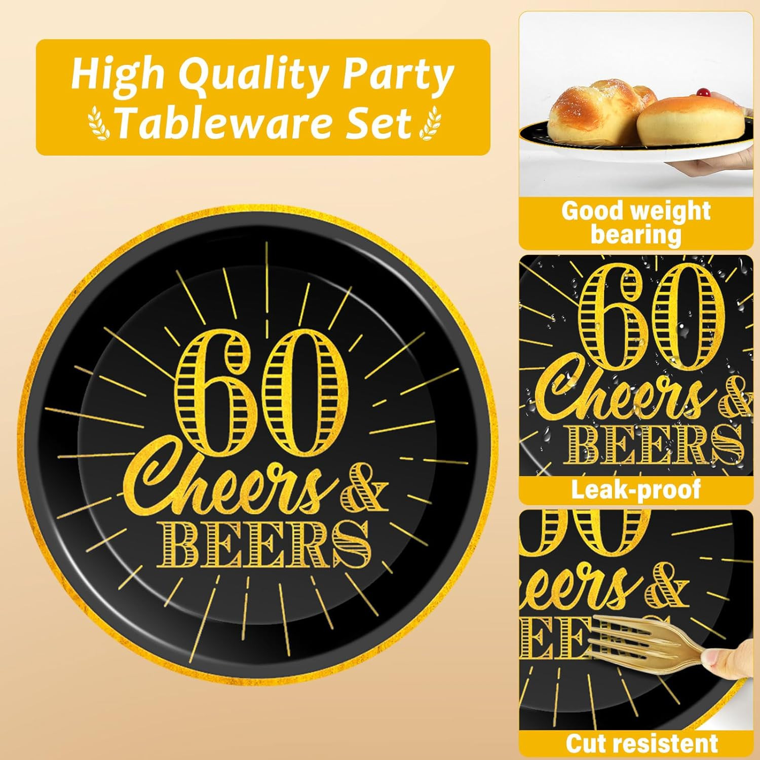 96 Pcs Cheers 60Th Birthday Plates and Napkins Party Supplies Cheers to 60 Years