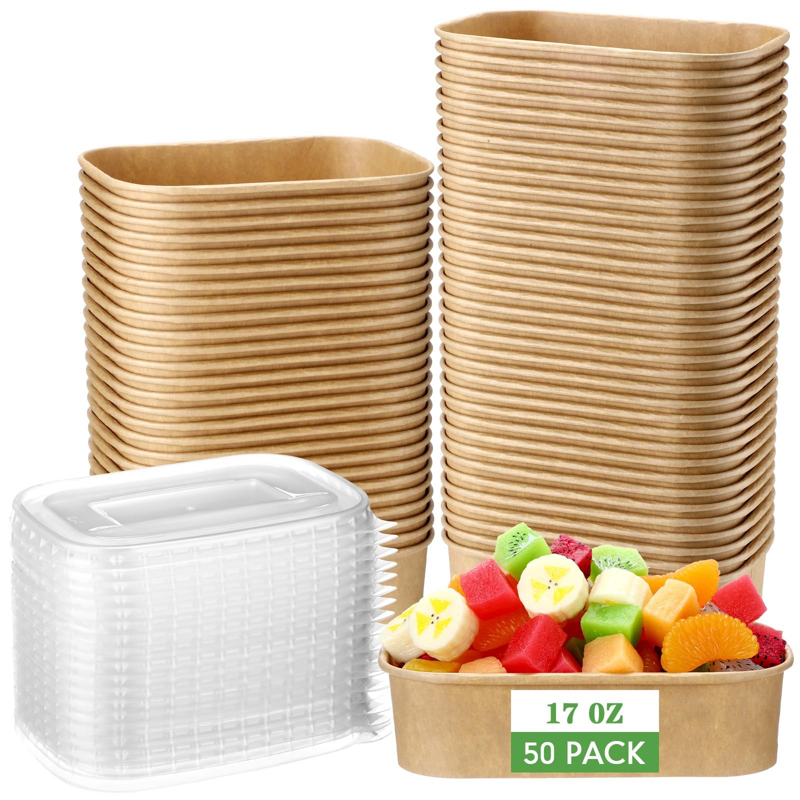 Maxdot 50 Pack Disposable Food Containers with Lids Paper Food Containers Bowls