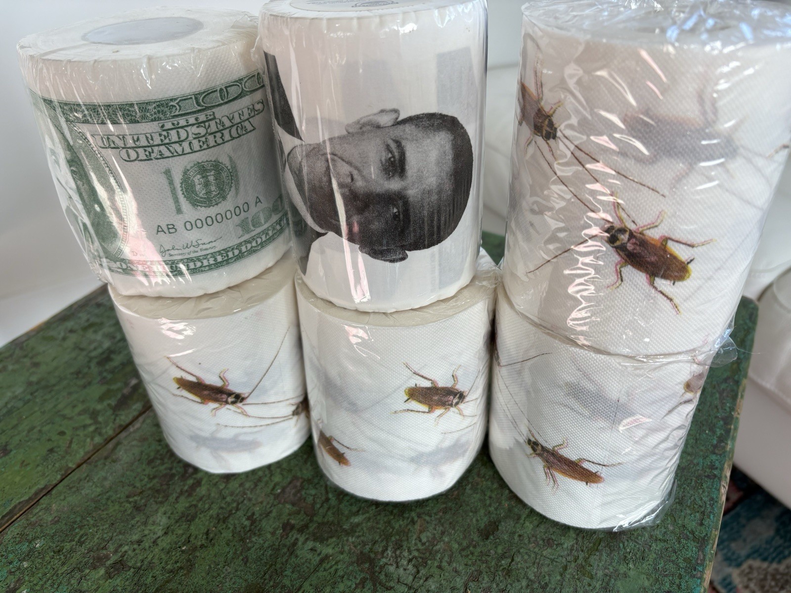Lot 6 Cockroach Obama 100$ Bill Toilet Paper Rolls Funny Novelty Bathroom Fun