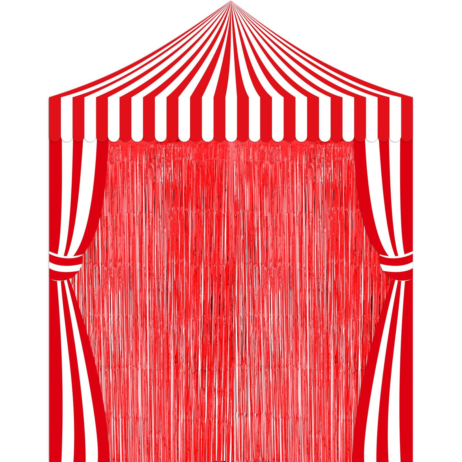 5 PCS Carnival Circus Tent Party Decorations Set Tinsel Fringe Backdrop Red