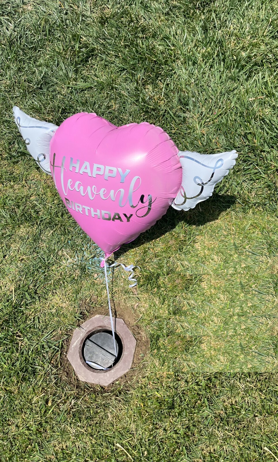 Happy Heavenly Birthday Balloon Heart Shaped with angel wings (pink)