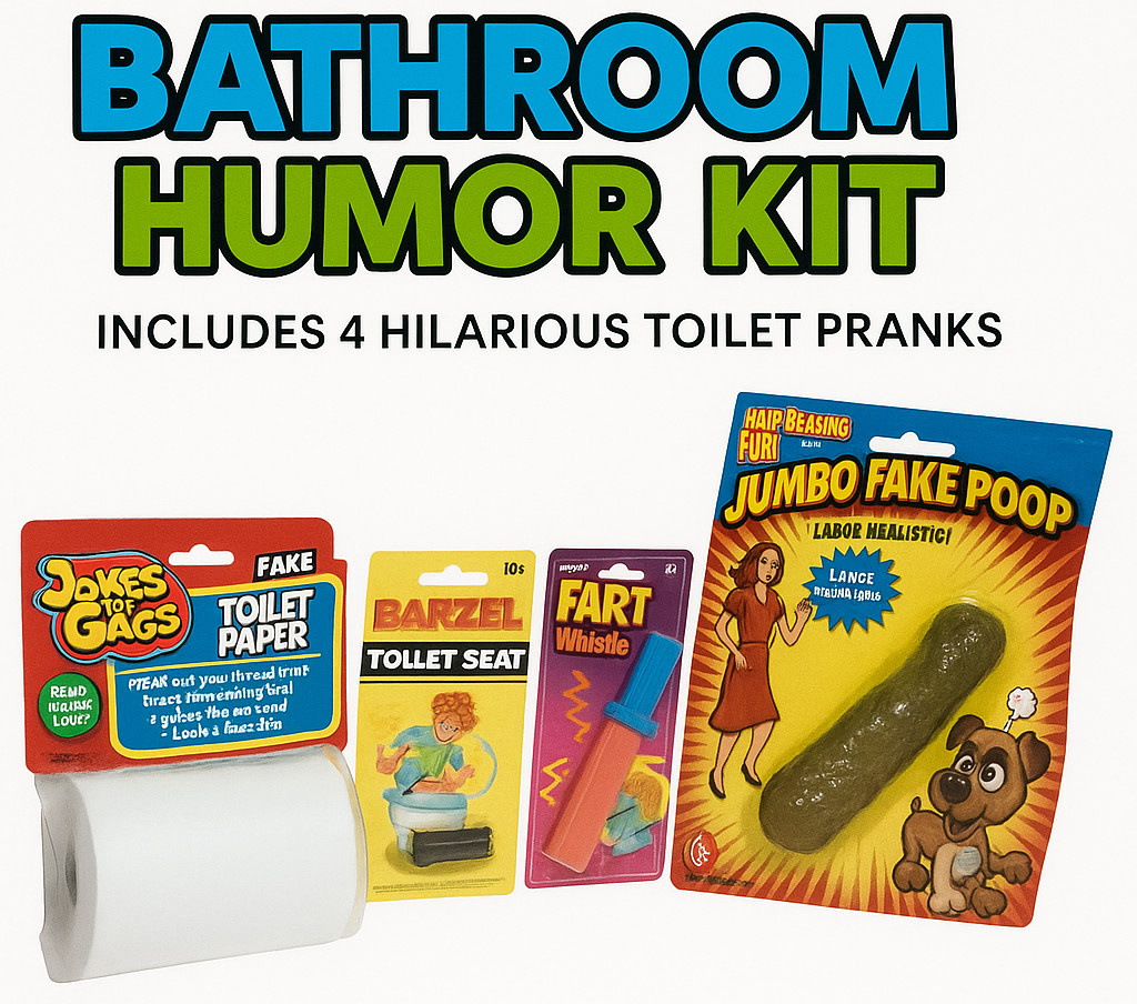 BATHROOM HUMOR PRANK KIT 4 Joke Bang Toilet Jumbo Fake Poop Fart No Rip Paper