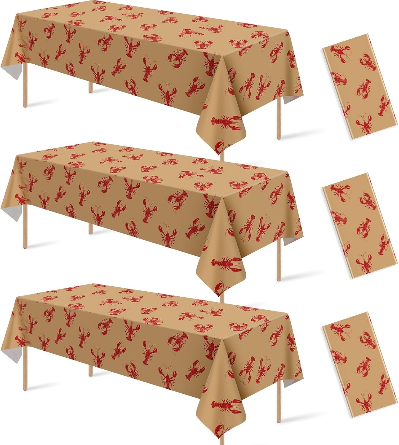 3 Pack Crawfish Boil Party Tablecloth 108×54 Inch, Plastic Disposable Rectangle