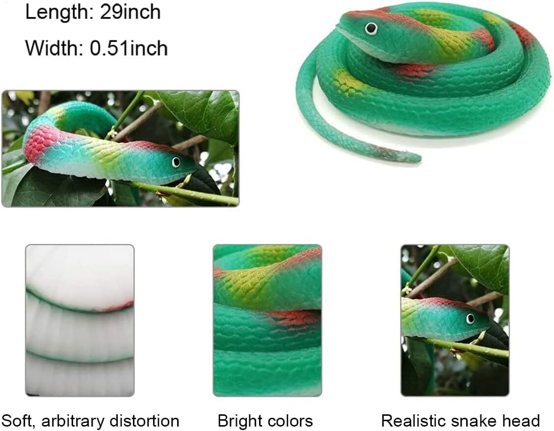 Realistic Rubber Snakes – 4 Pieces 29 Inch Fake Rubber Snake to Keep Birds Away