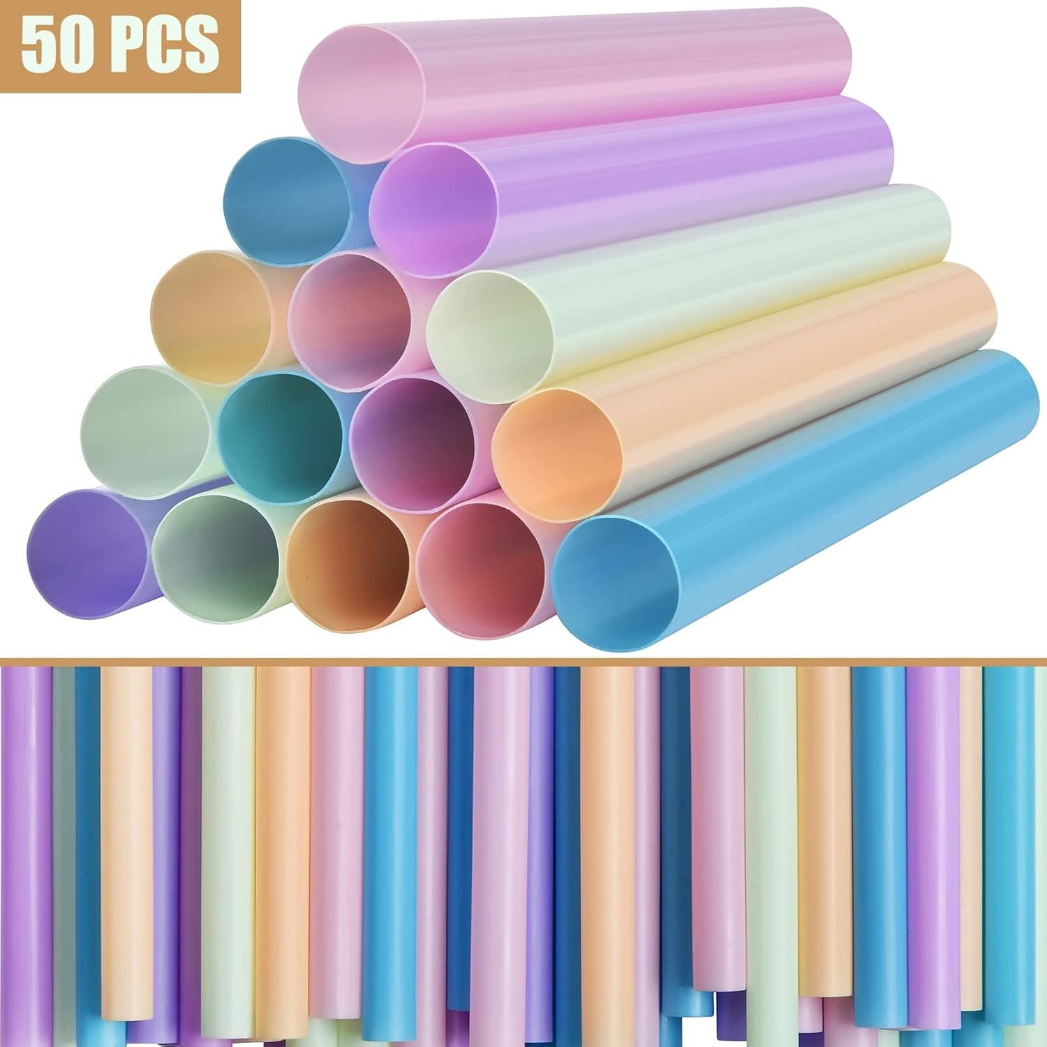 ALINK 50 pcs Jumbo Plastic Smoothie Straws, Wide Assorted Colors Disposable Drin