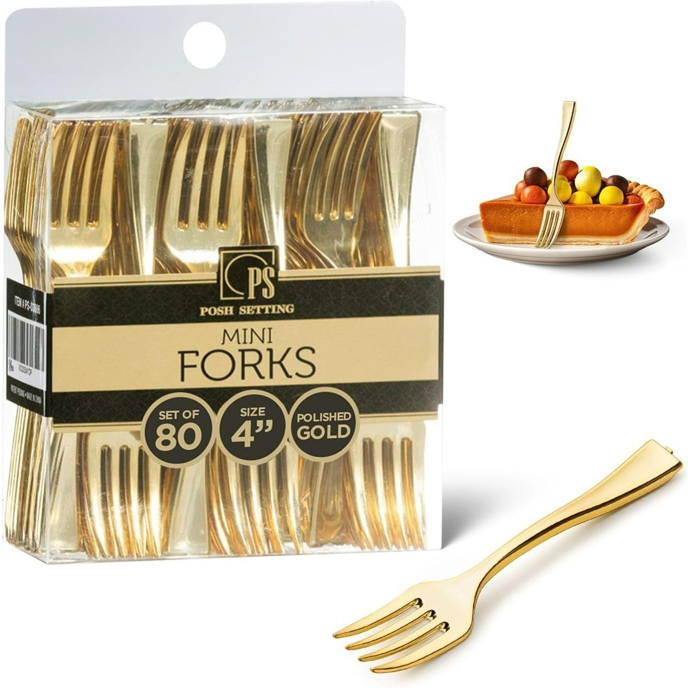 Disposable Gold Plastic Mini Forks 4 Inch Small Appetizer Dessert Taster Forks