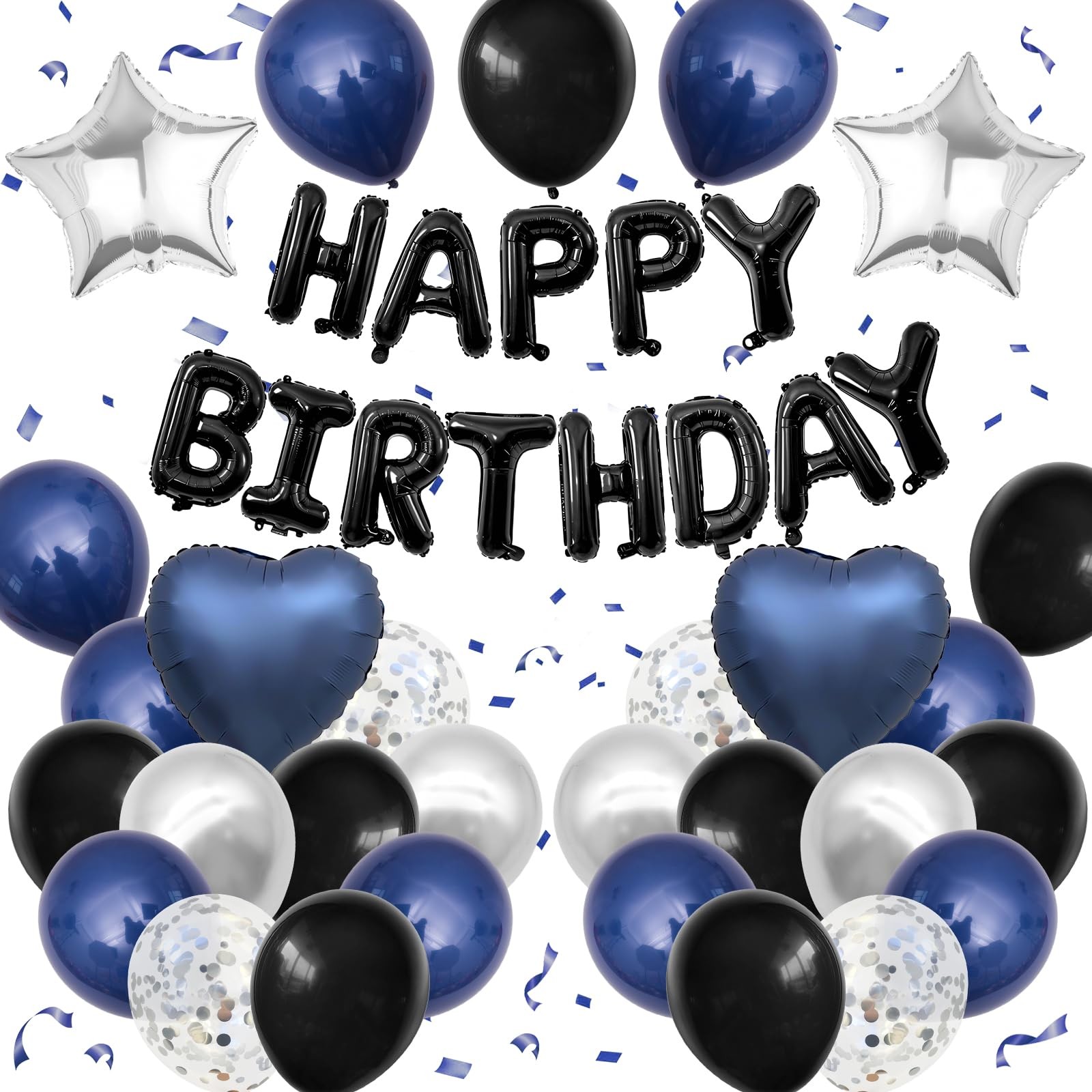 Navy Blue and Black Birthday Decorations for Men,Blue Black White Balloons Ha…