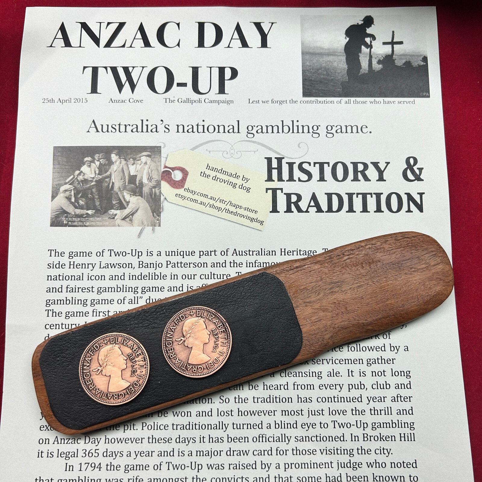 Anzac Day Profesional Two-Up Game with Australian Pennies Pubs Clubs Hotels