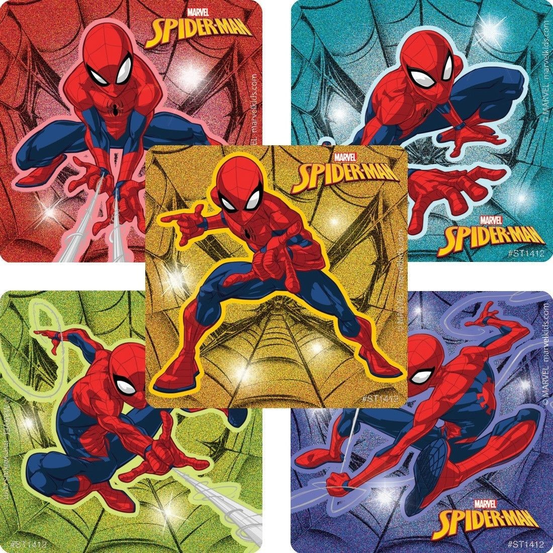 20 Spiderman Glitter Stickers, 2.5″x2.5″ each, Party Favors